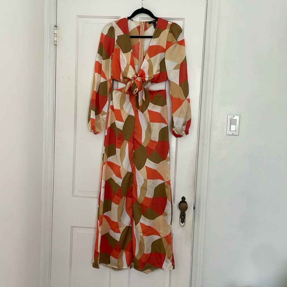 Abstract long sleeve maxi dress with side cutouts size Sm